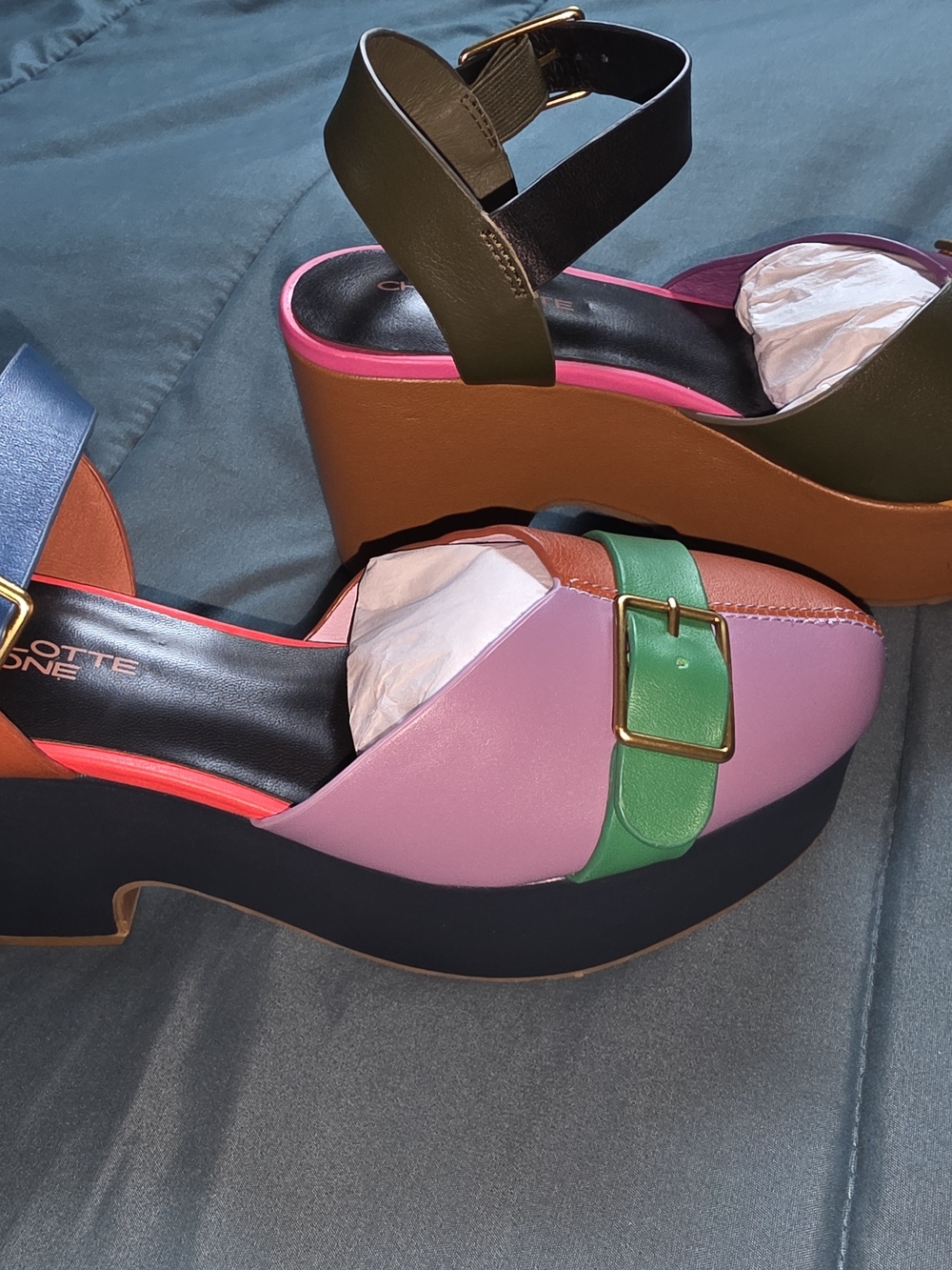 Charlotte Stone Multi-Color Leather Platform Sandals (Pink, Green, Black, Tan)